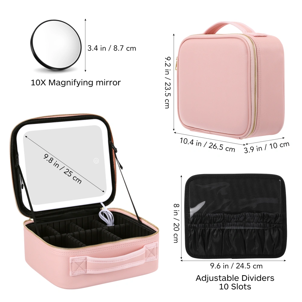 Travel Makeup Case with LED Light Mirror Portable Cosmetic Pouch Travel Organizer Size S (Pink)