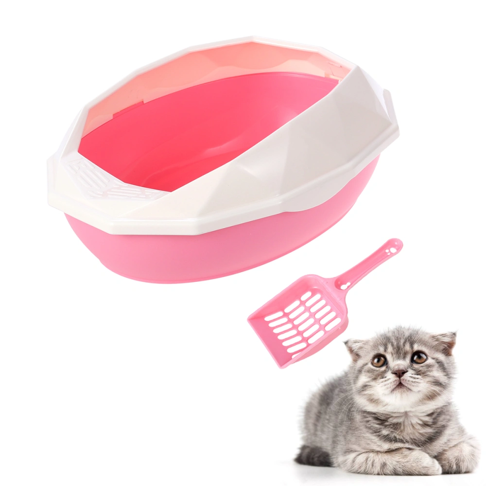 1 Set Household Cat Litter Box Semi-Enclosed Kitten Litter Container with Shovel