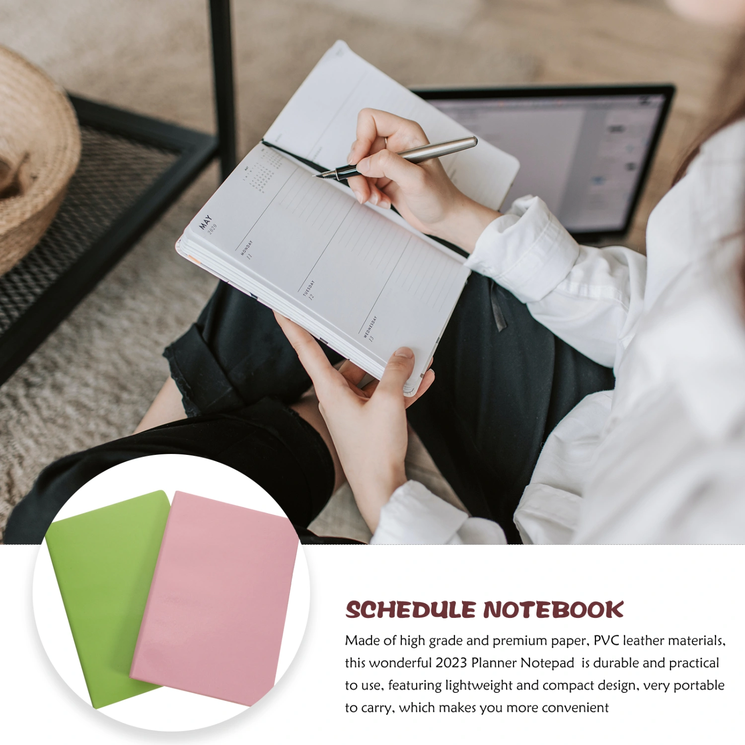 2Pcs Portable Notebook Students Writing Notepad Office Conference Journal Book