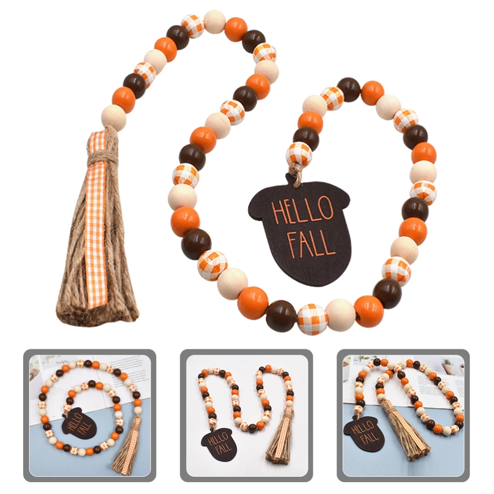 Fall Theme Wooden Beads String Wood Bead Garland Beaded Hanging Decor With Acorn Tag