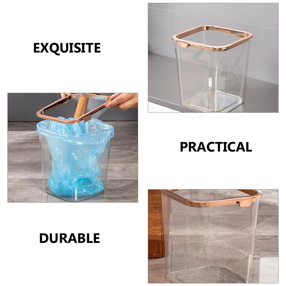 2pcs Clear Trash Cans Trash Bucket Household Garbage Container with Pressing Ring