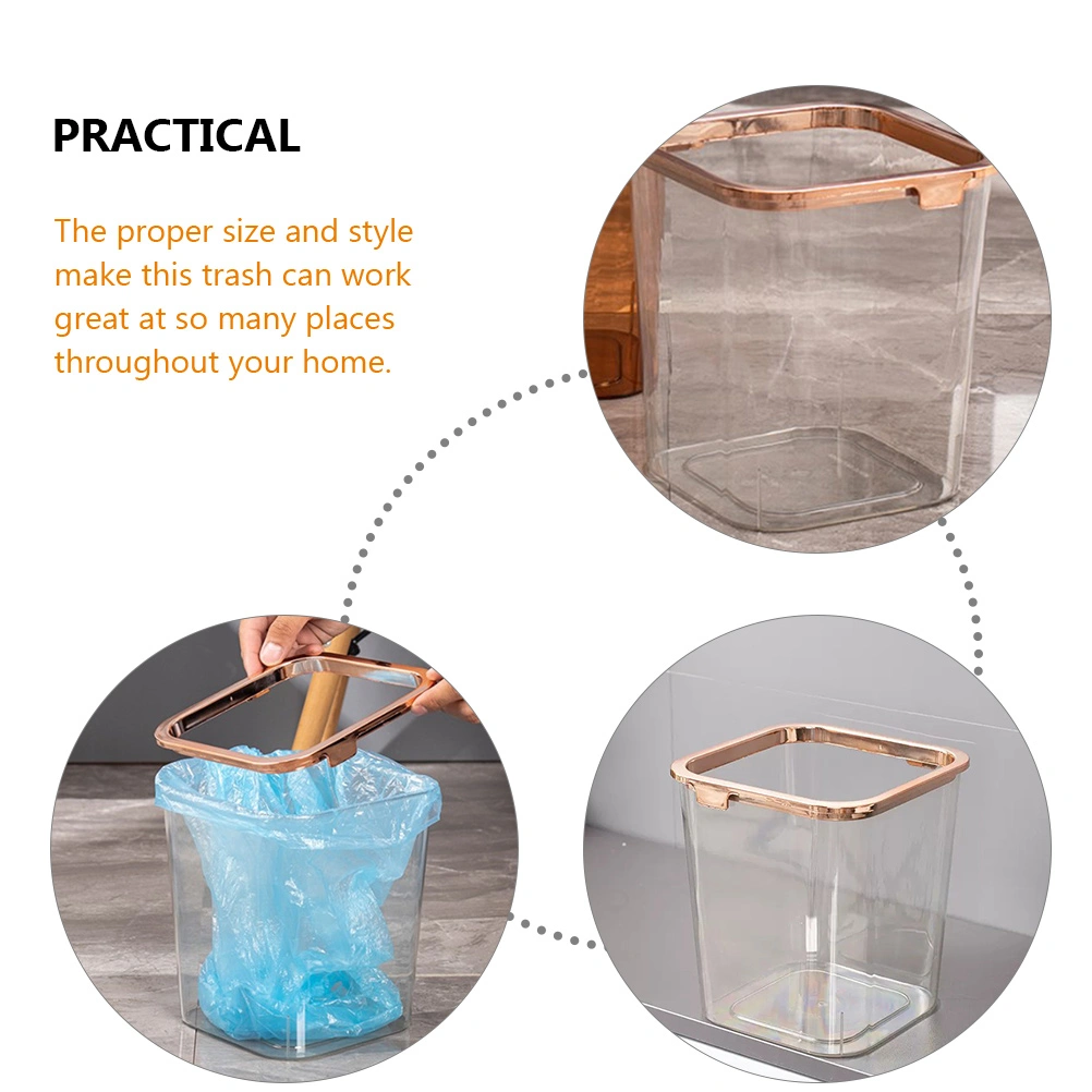 2pcs Clear Trash Cans Trash Bucket Household Garbage Container with Pressing Ring