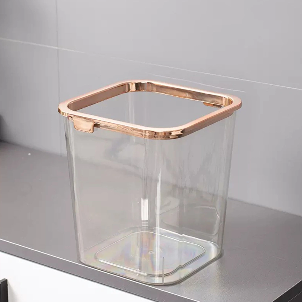 2pcs Clear Trash Cans Trash Bucket Household Garbage Container with Pressing Ring