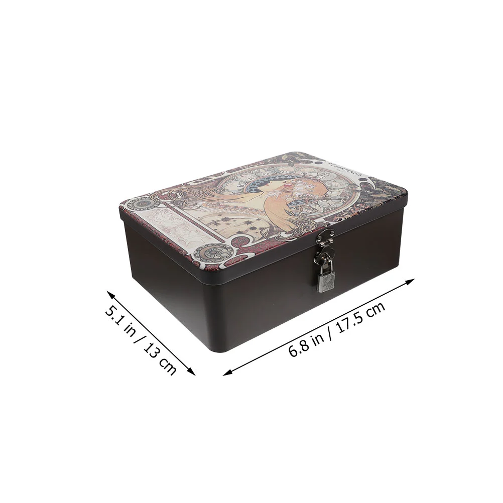 Vintage Tinplate Storage Box Lockable Small Cash Storage Box Jewelry Case with Lock