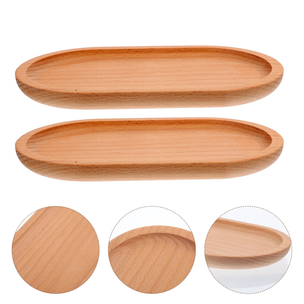 2pcs Wood Dessert Trays Food Serving Tray Wood Plate Bread Server Wooden Food Tray