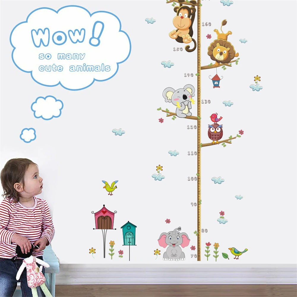 1 Set Children's Height Chart Wall Sticker Tree Animals Removable Wall Stickers for Kids Room