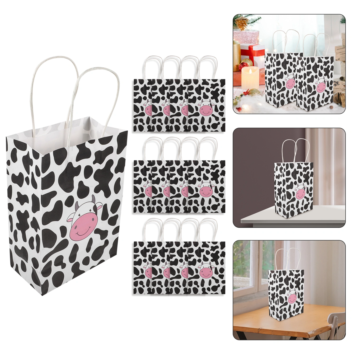 12Pcs Paper Gift Bags with Handles Kraft Paper Gift Bags Cow Papers Jewelry Bags Gift Wrap Bags