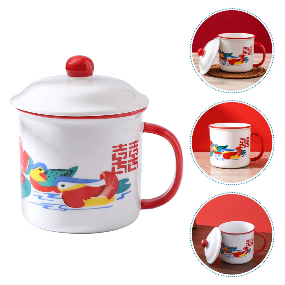 Unique Chinese Style Cup Lidded Ceramic Mug Cup Portable Drinking Cup Festive Pattern Mug