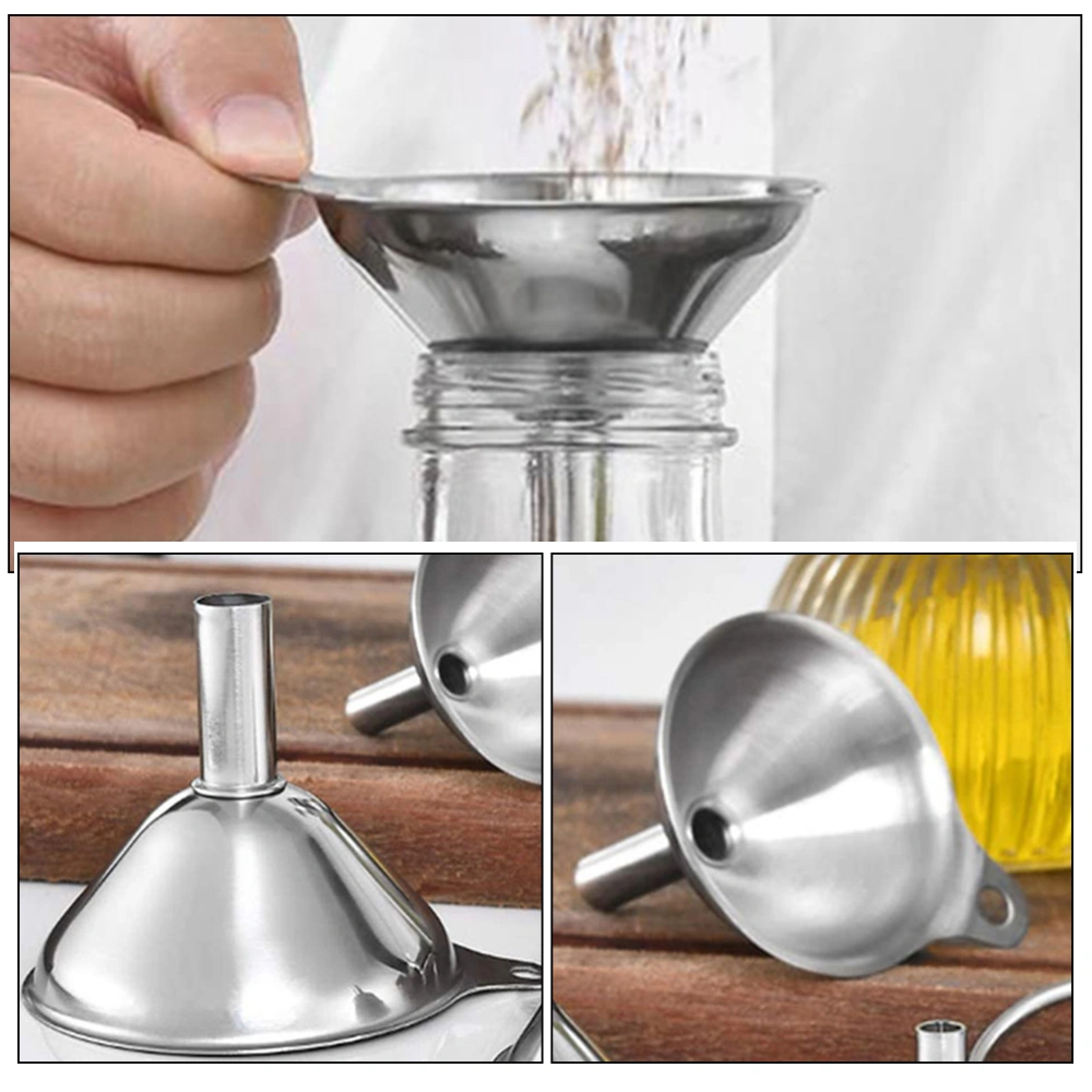 1 Set Stainless Steel Funnel Kitchen Funnel Kitchen Filter with Brushes Kitchen Supplies