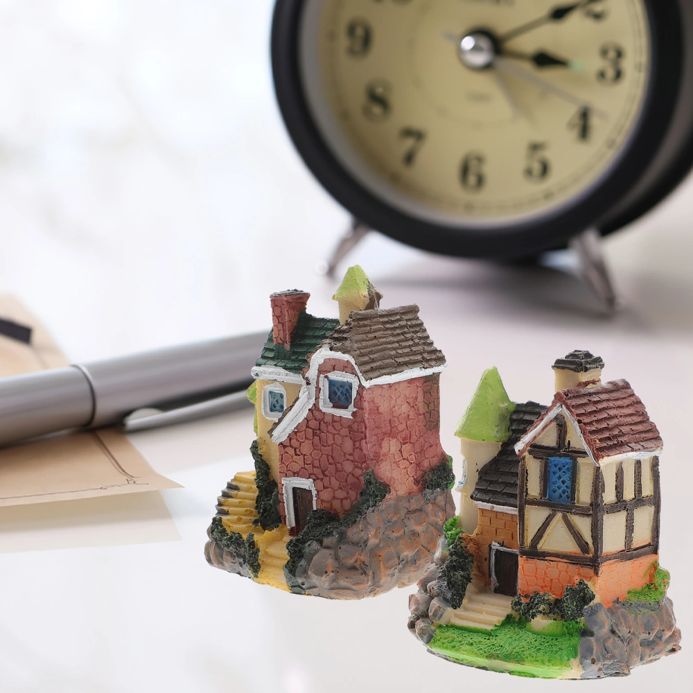 2Pcs Resin Tiny House Adornment Resin Small House Ornament Micro Landscape Ornament(Random Style)