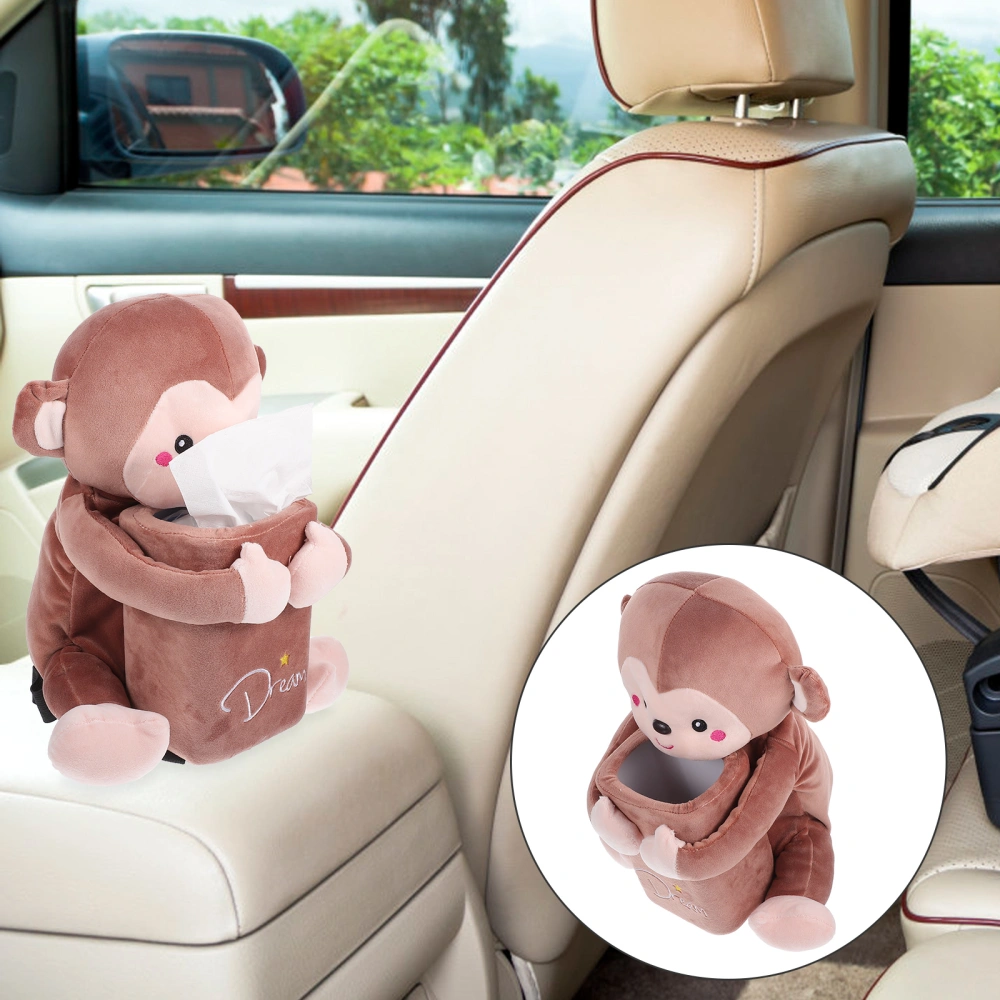 Adorable Car Tissue Holder Plush Monkey Shaped Napkin Organizer Multi-use Car Tissue Dispenser