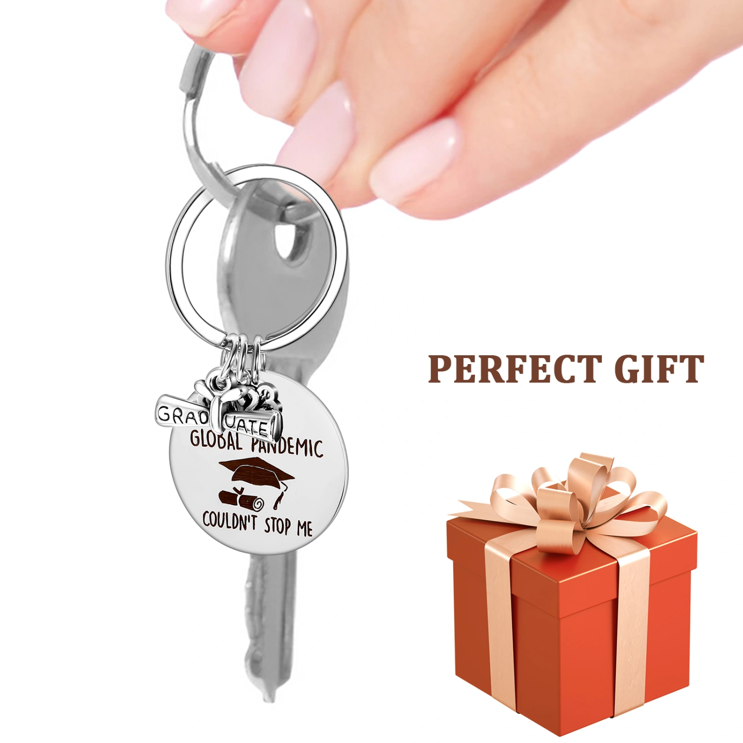2 Pcs Graduation Gifts Keychains Unique Pendants Key Holders Stainless Steel Key Rings Backpack Ornaments for Boys Girls Sons Daughters Friends