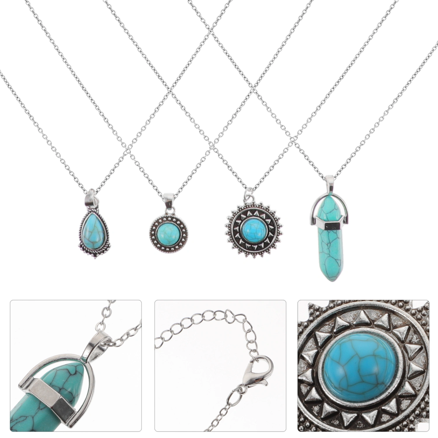 1 Set of Turquoise Pendant Layered Necklaces Women Girls Multi-layer Necklaces