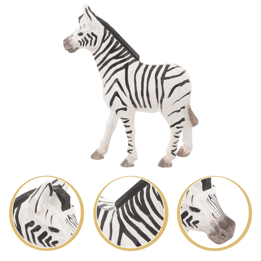 Wood Carving Zebra Statue Desktop Decorative Carving Animal Figurine Household Ornament