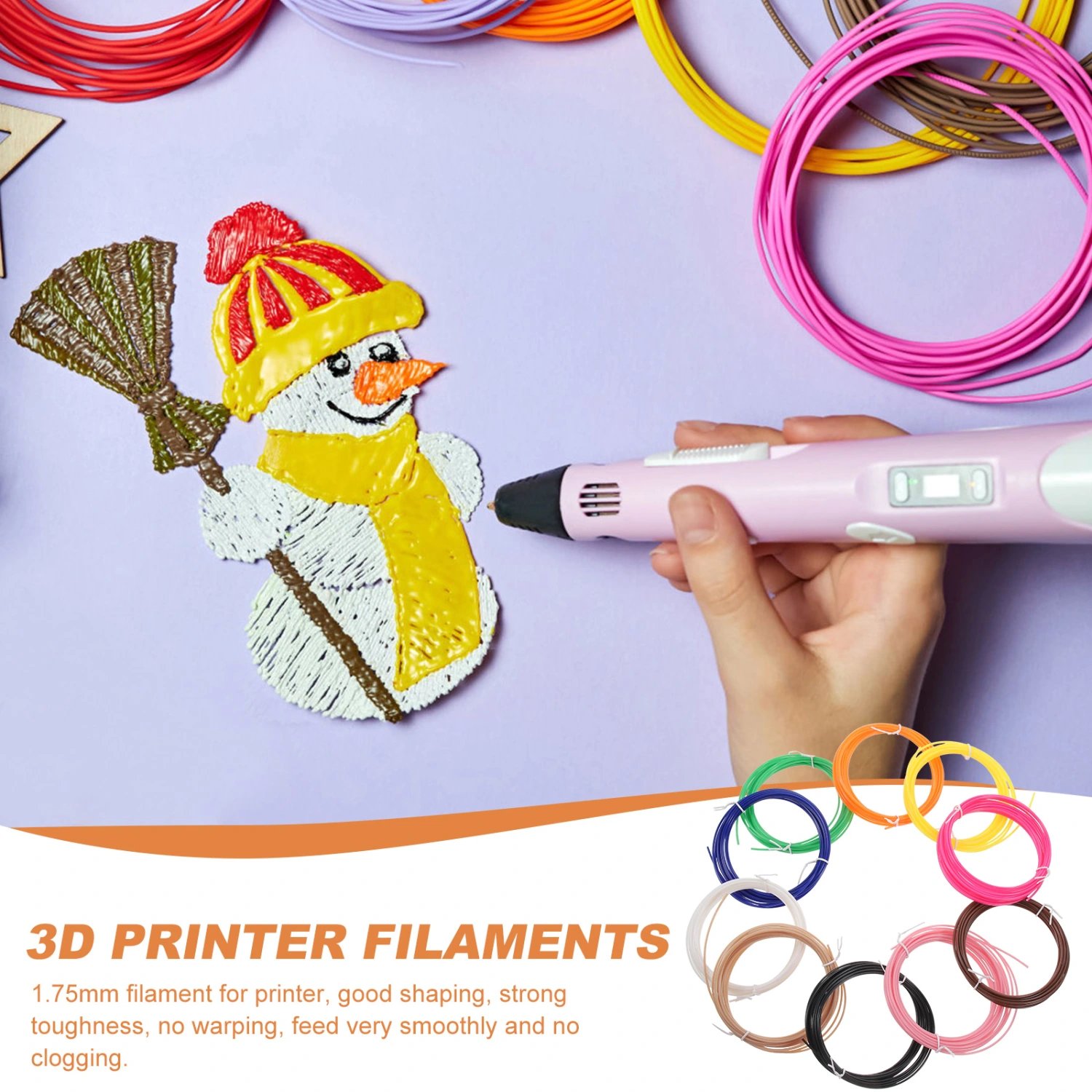 10pcs Printer Filament 1.75mm High Temperature Filament 3D Printer Accessories for Printing(5 Meters/roll)
