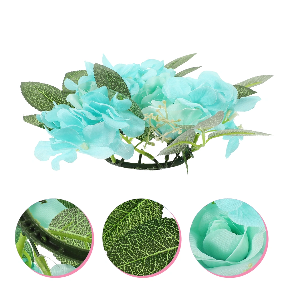 Candle Ring Artificial Rose Hydrangea Candle Wreath Decorative Table Centerpiece