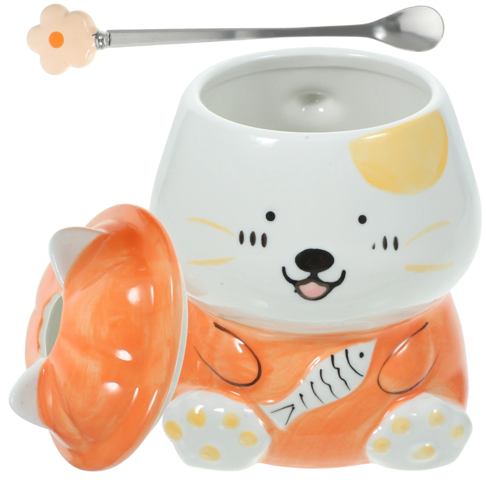 Creative Cartoon Cat Mug Kids Use Durable Ceramic Water Cup Decorative Cartoon Ceramic Mug With Spoon