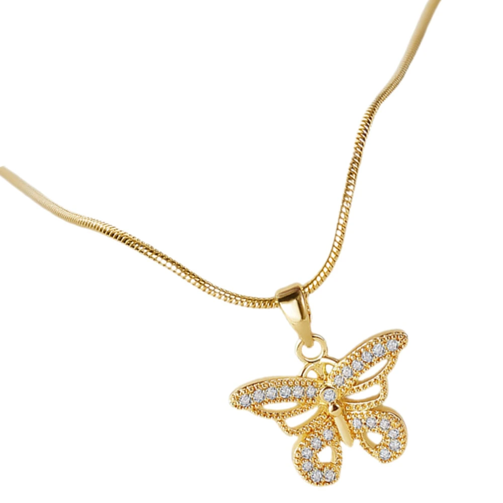 Exquisite Zircon Butterfly Necklace Fashionable Metal Butterfly Hanging Charm Girls Chic Necklace