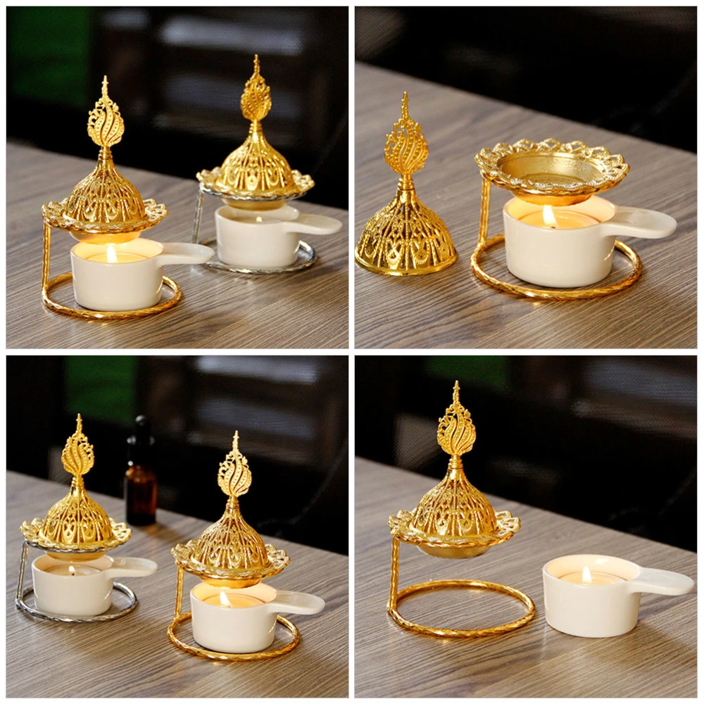 Metal Oil Burner Tealight Wax Warmer Ceramic Tealight Candle Holder Essential Oil Burner