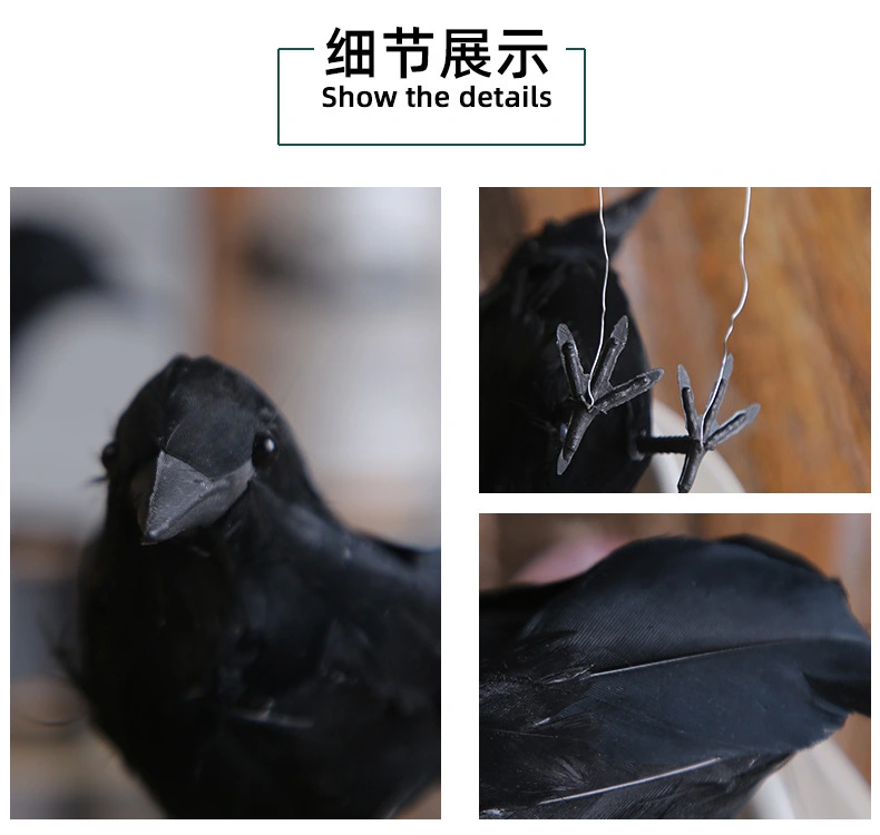 2pcs Black Lifelike Crow Ornament DIY Spooky Crow Model Halloween Party Prop