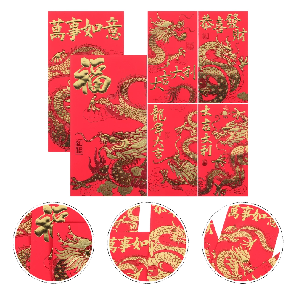 6pcs Zodiac Delicate Pattern Red Envelopes Red Envelopes The Year of Dragon Lucky Money Bag