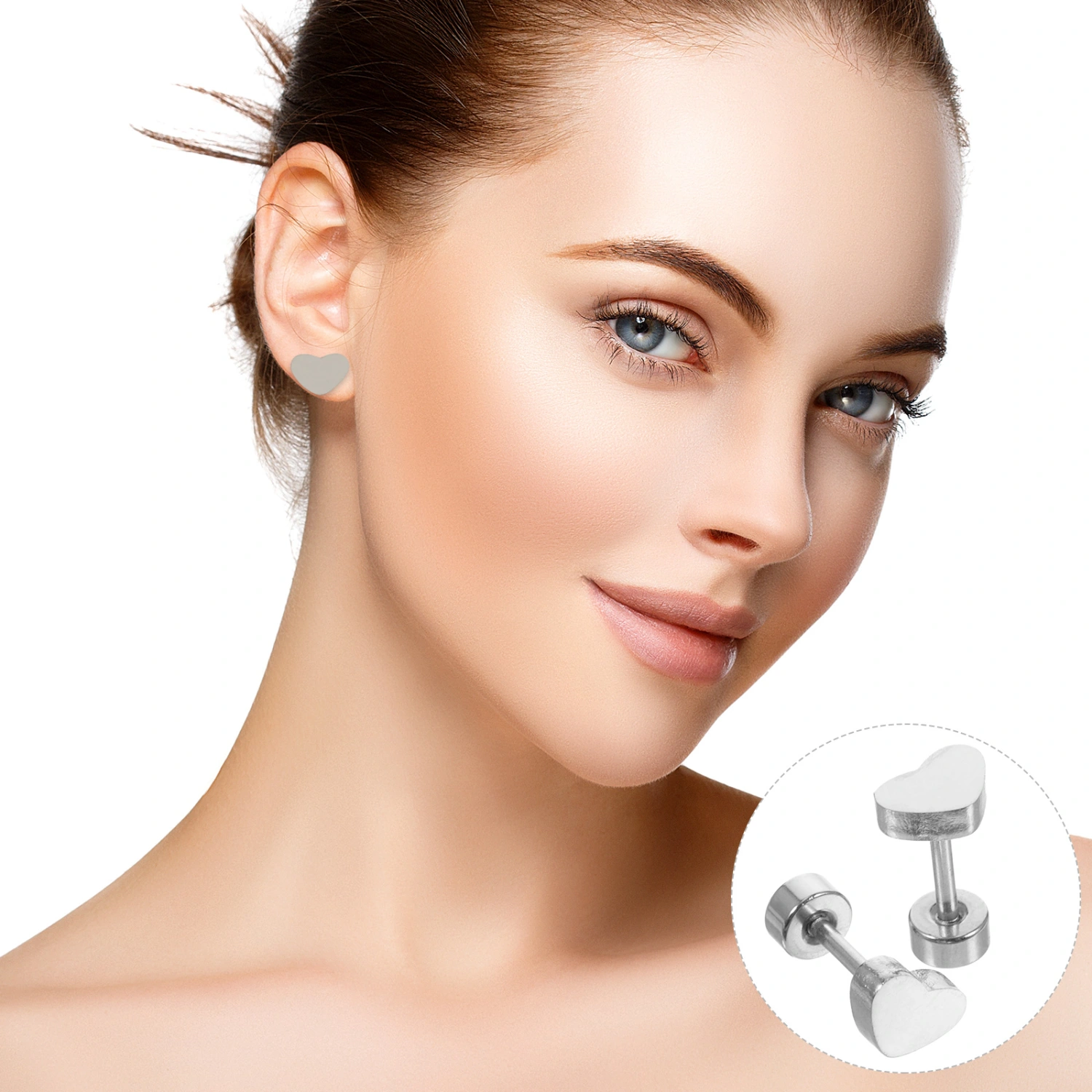 2pcs Heart Shaped Earrings Screw Back Earrings Women Girls Metal Earrings Stud Earrings