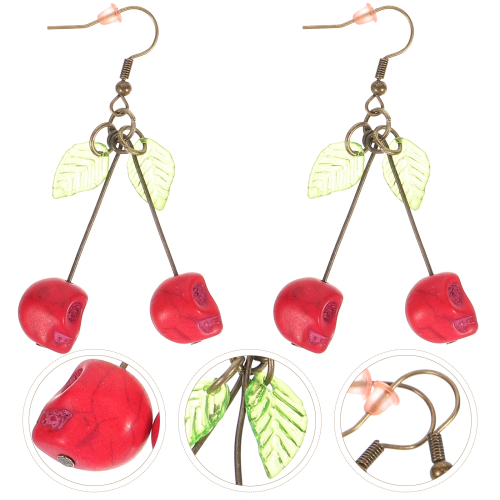 1 Pair Cherry Fruit Earrings Women Lightweight Jewelry Halloween Statement Drop Earrings