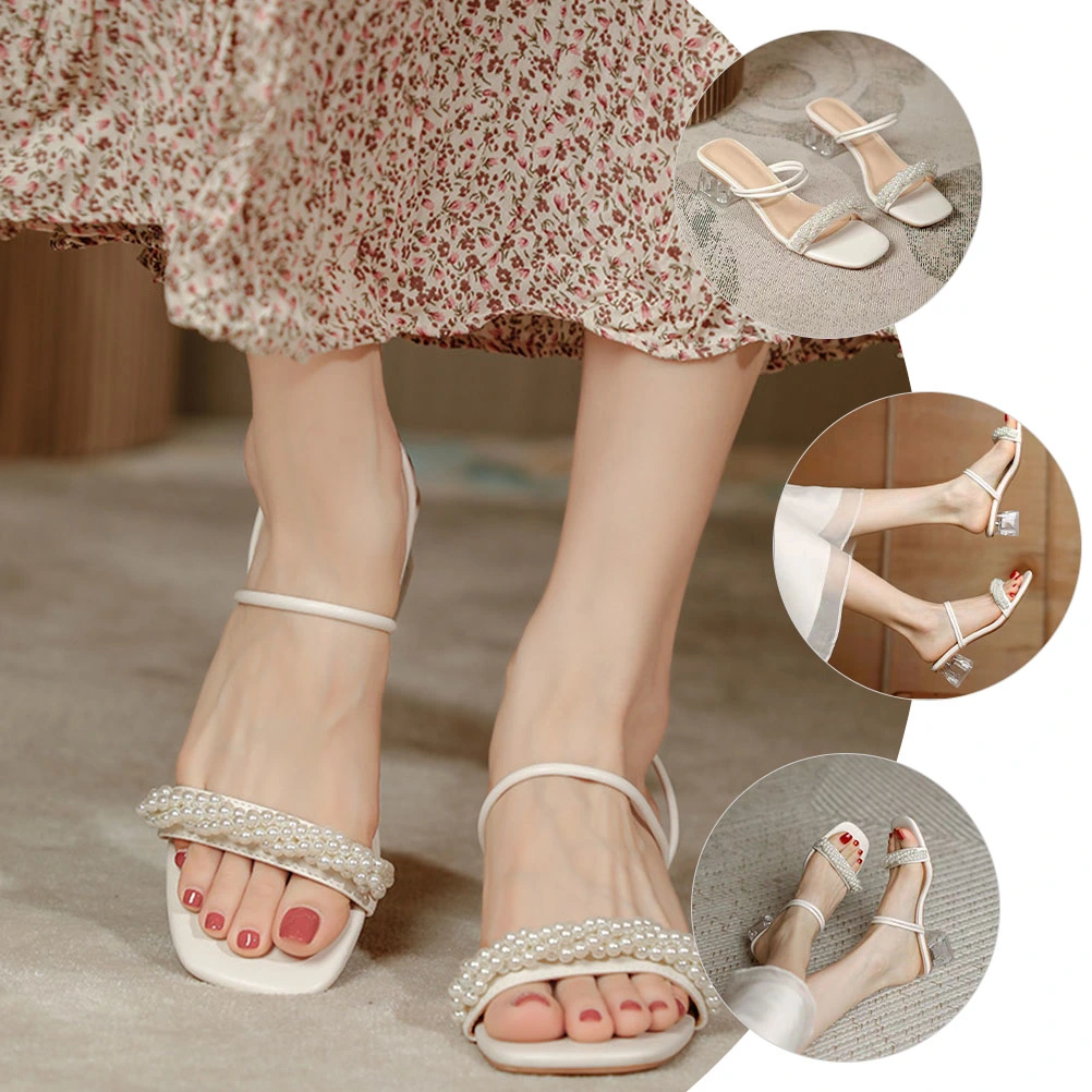 1 Pair Mid-heeled Sandals Women Summer Sandals Summer Footwear Outside Slippers