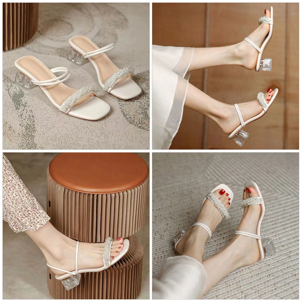 1 Pair Mid-heeled Sandals Women Summer Sandals Summer Footwear Outside Slippers