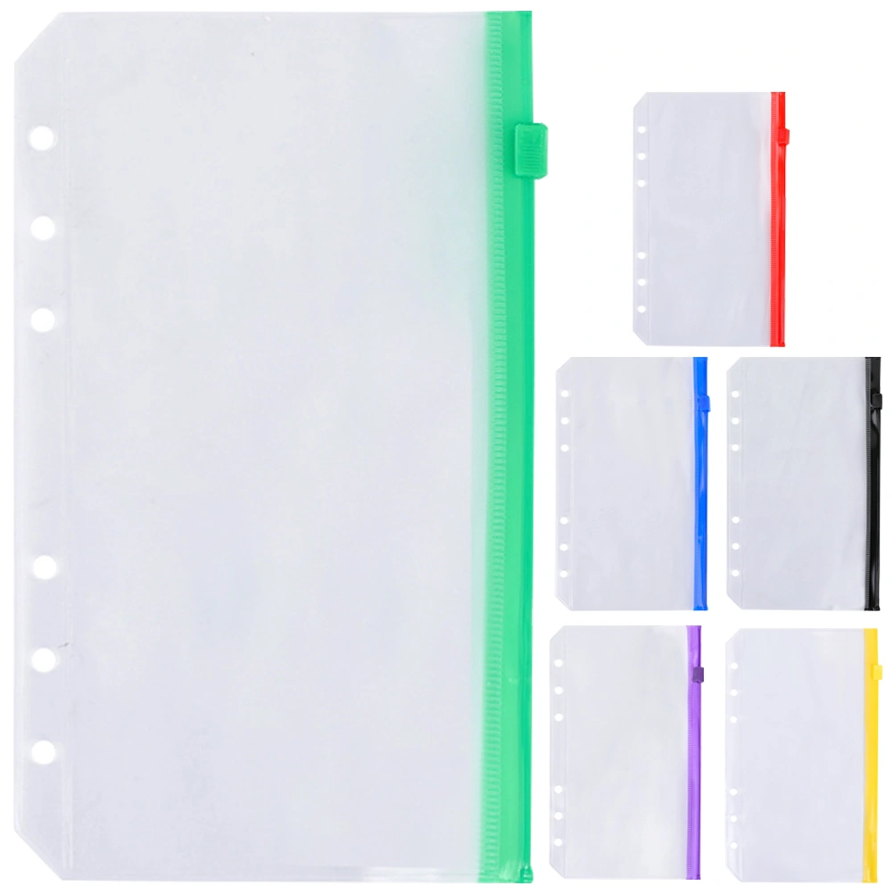 6pcs Notebook Refill Zipper Pockets 6-Holes Clear Pockets Organizing Pockets
