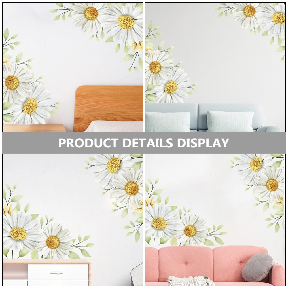 1 Set of Wall Daisy Sticker Living Room Wall Background Decal Self-adhesive Flower Pattern Wall Decal