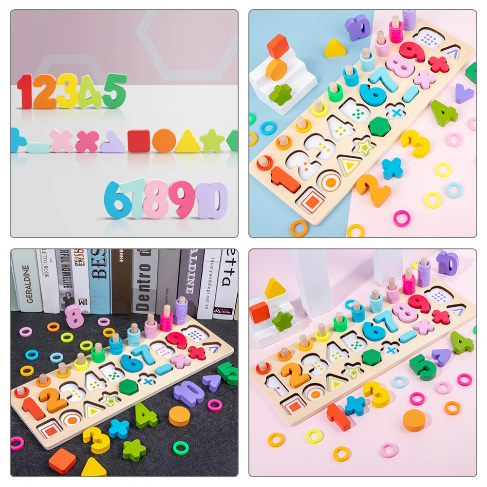 1 set of Math Shapes Puzzle Toys Toddlers Stacking Wood Blocks Number Toys