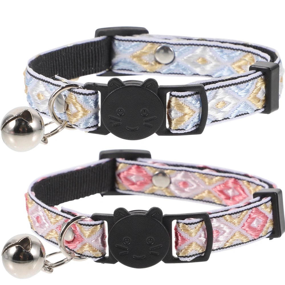 2pcs Pet Necklace Colorful Pattern Cat Collar Anti-suffocation Pet Collar with Bell