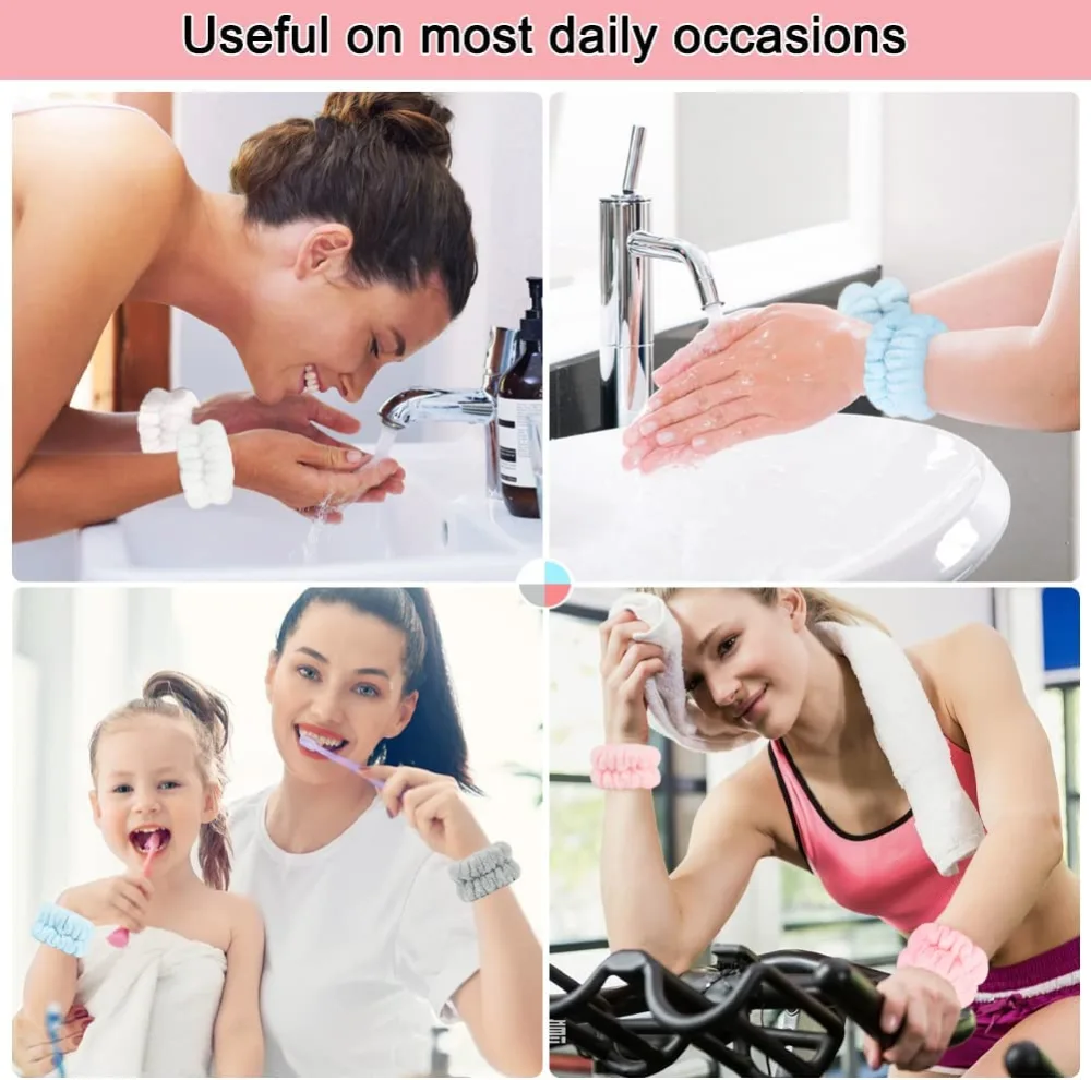 4 Pairs Elastic Face Washing Wristband Flannel Washing Bands Plush Wrist Strap Flannel Washing Bands