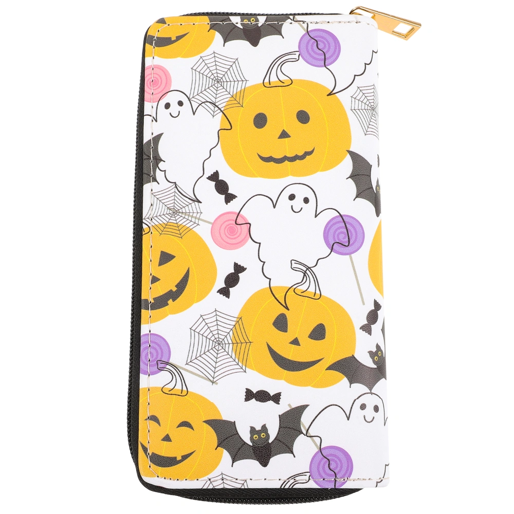 Halloween Leather Wallet Cute Purse Women Zipper Purse Small Storage Wallet for Travel