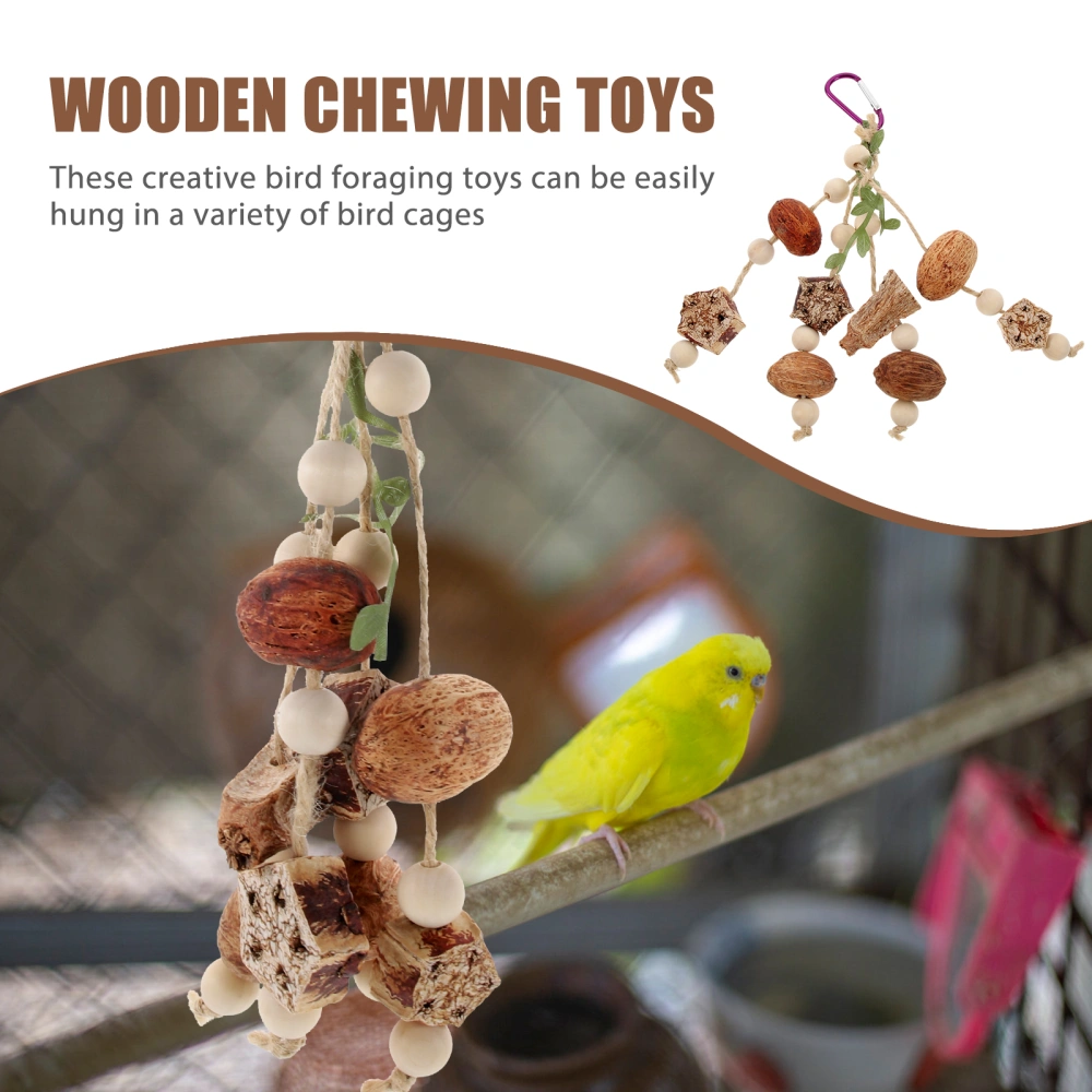 Natural Wooden Foraging Toy Hanging Bird Toy Pet Bird Foraging Chewing Toy for Cage