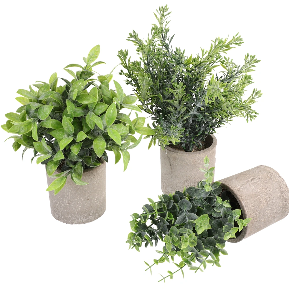 3pcs Potted Plants Faux Eucalyptus Bonsai Rustic Table Centerpiece Office Greenery Decor