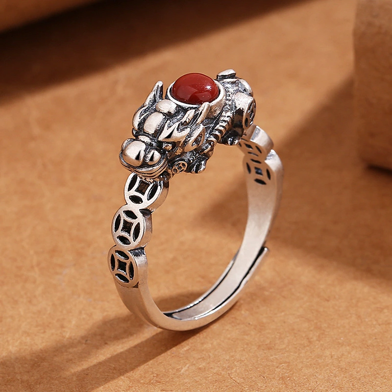 Retro Plated S925 Sterling Silver Good Fortune Pixiu Ring