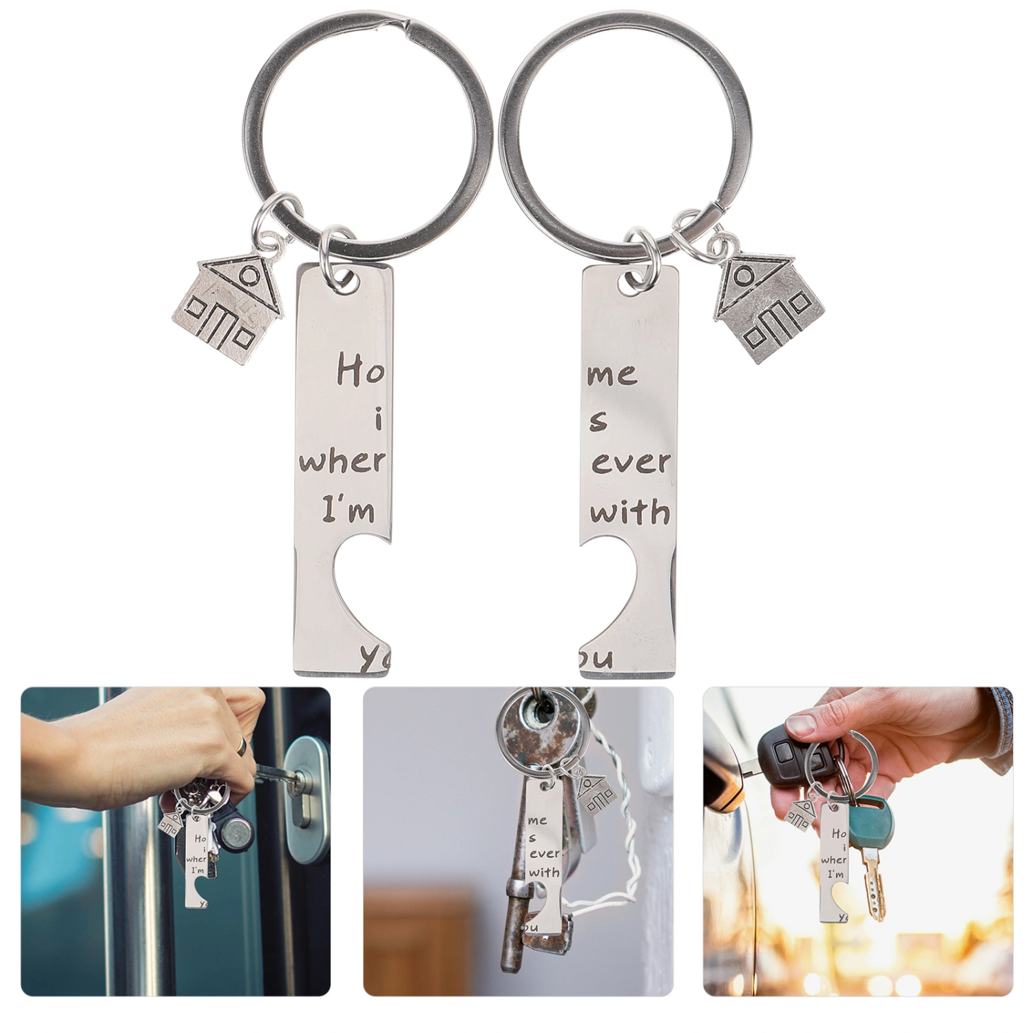 2Pcs New Home Keychain Decorative Metal Keychain Small Metal Keychain New Home Hanging Keychain