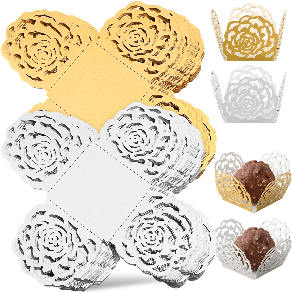 100Pcs Chocolate Wrappers Hollow-out Rose Flower Truffle Wrappers Cups Dessert Liners for Party Wedding