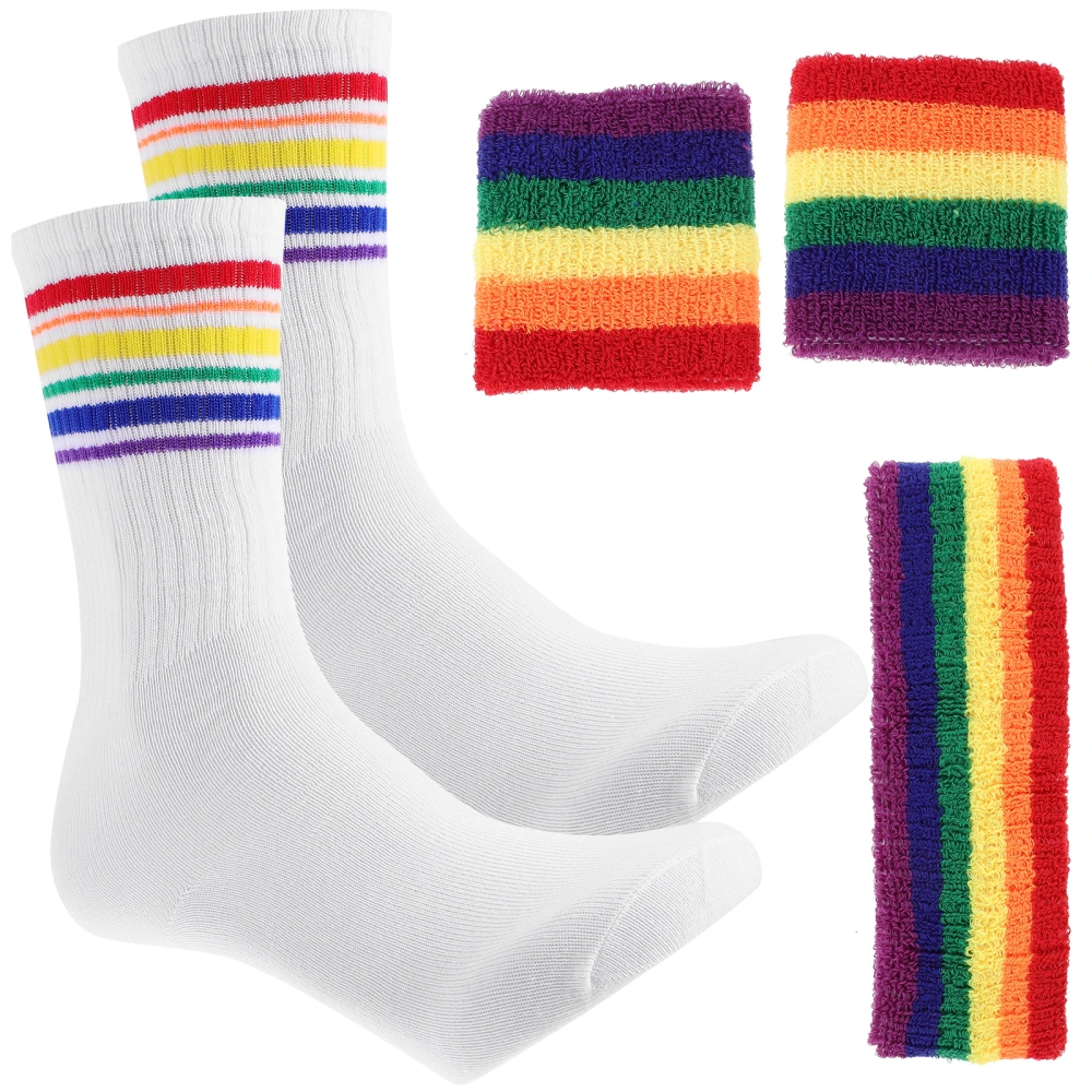 1 Set of Colorful Wristband Headband Set Sports Sweatbands Fitness Equipment Sports Socks