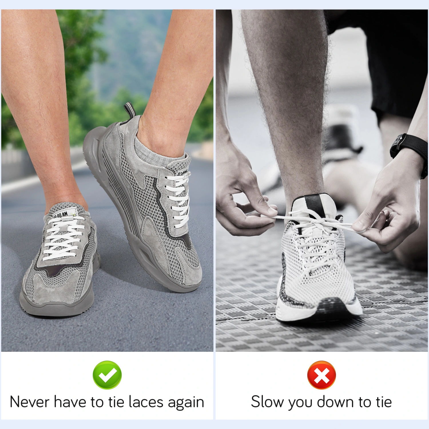2 Pairs of No Tie Shoe Laces Elastic Shoe Laces with Buckles for Adults Kids Elderly (White)