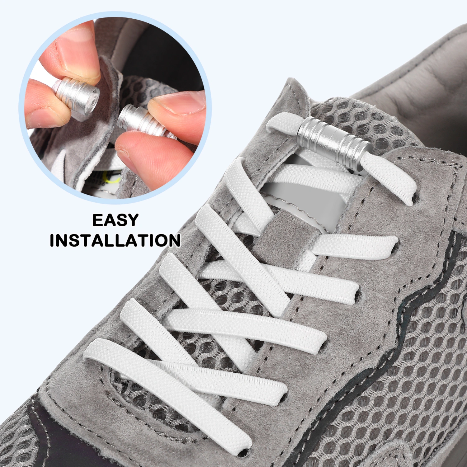 2 Pairs of No Tie Shoe Laces Elastic Shoe Laces with Buckles for Adults Kids Elderly (White)