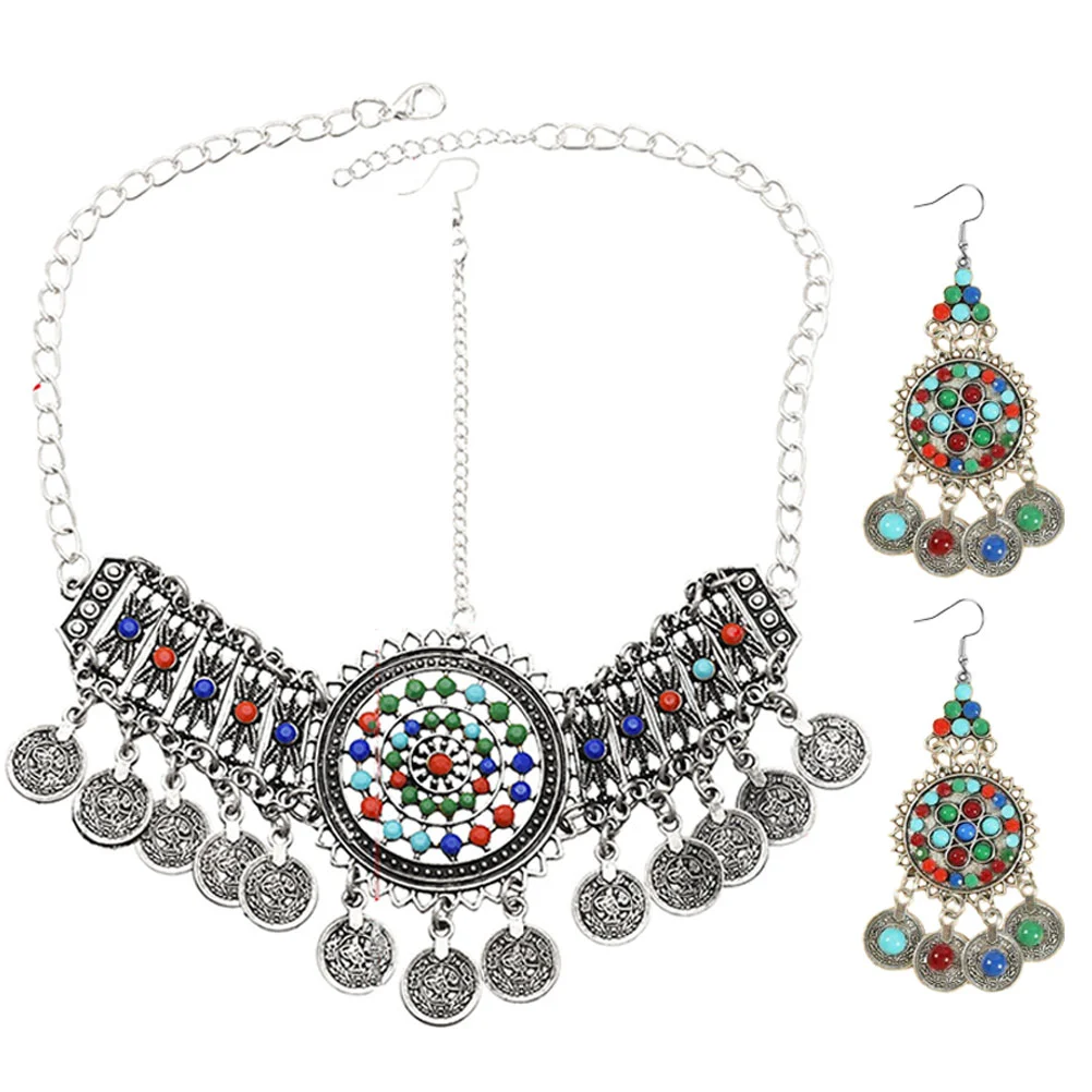 1 Set Women Head Chain Hook Earrings Bohemian Style Headpiece Forehead Chain Vintage Jewelries