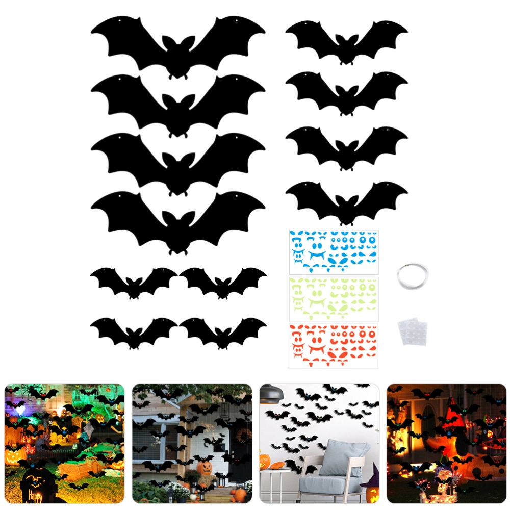 1 Set of Halloween Party Hanging Bat Pendant Luminous Glasses Bat Wall Stickers Halloween Decors