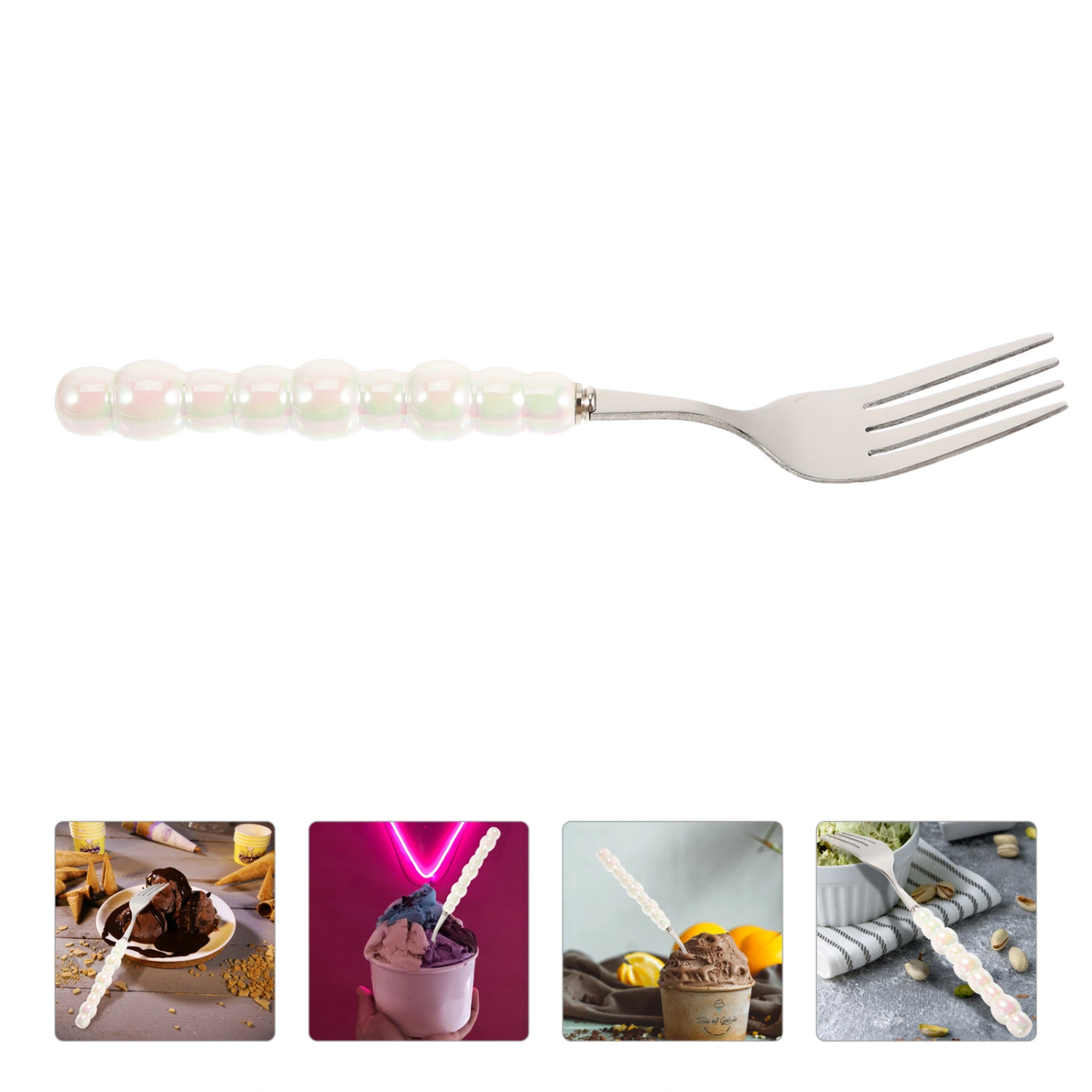 Ceramic Handle Stainless Steel Fork Ice Cream Cutlery Dessert Flatware for Kitchen