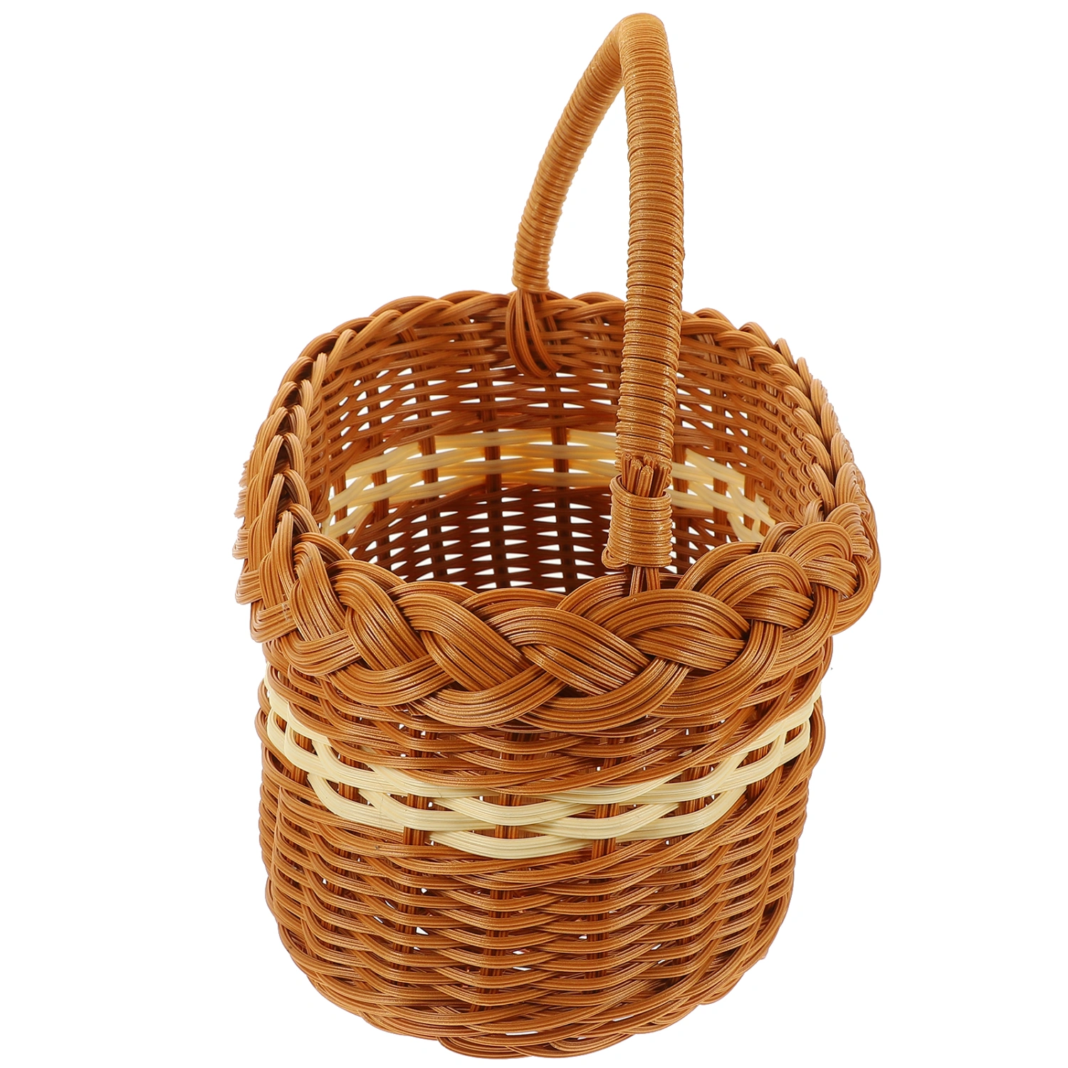 Imitation Rattan Fruits Basket Handle  Basket Picnic Basket Sundries Storage Basket