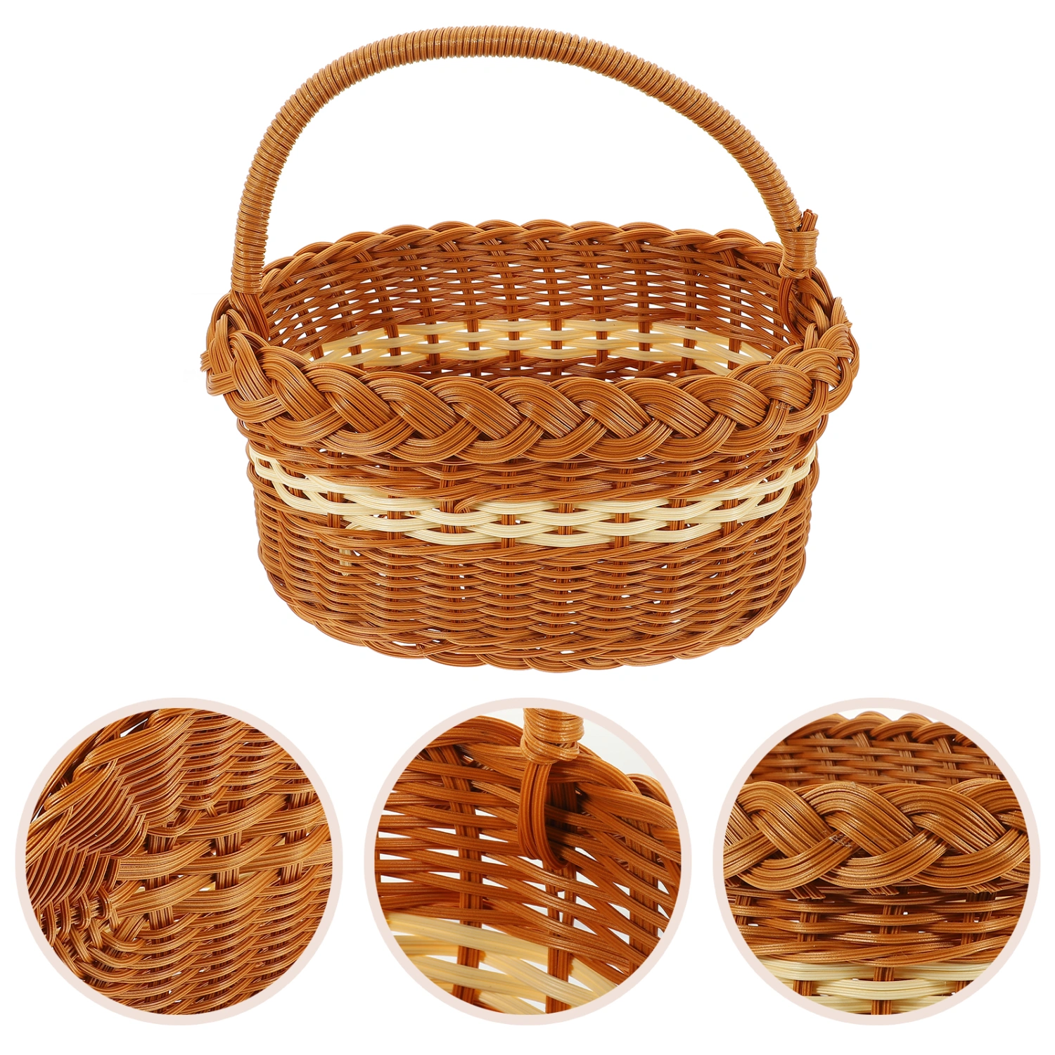 Imitation Rattan Fruits Basket Handle  Basket Picnic Basket Sundries Storage Basket