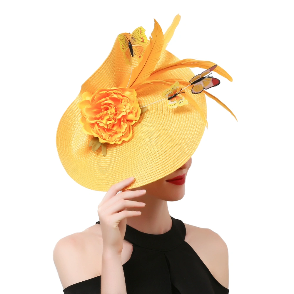 Women Fascinator Straw Hat Tea Party Headdress Banquet Hat Exaggerated Butterfly Headband