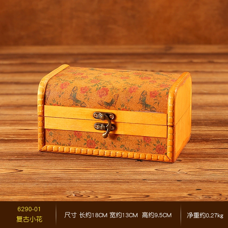 European Retro Jewelry Box Jewelry Lipstick Storage Box Wooden Box with Lock